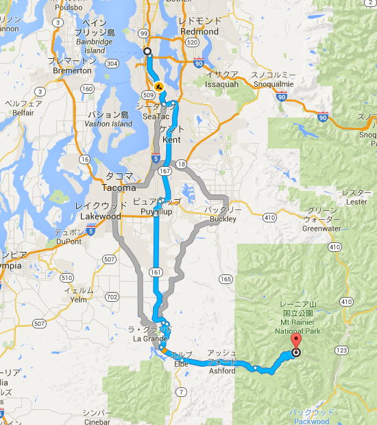 ワシントン州 シアトル から ワシントン州 パラダイス   Google マップ