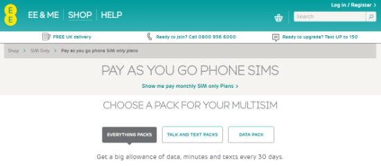 Pay As You Go SIM   SIM Only Deals   Plans   EE